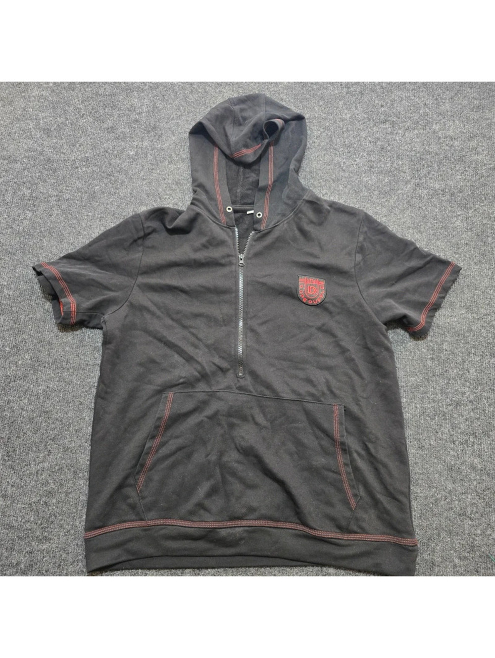 Dope Duffle Short Sleeve Hoodie Mens L Black Quarter Zip Contrast Stitch Crest